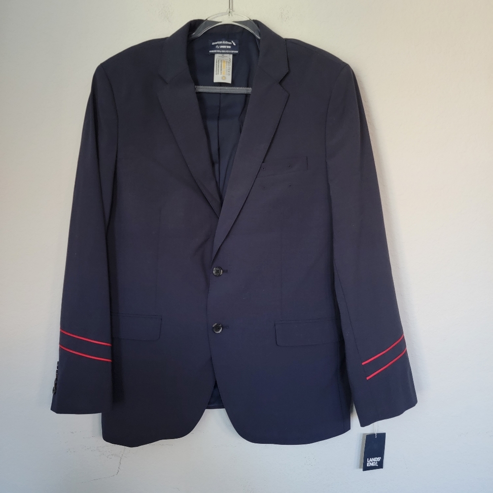 Lands End American Airlines Mens Blazer Jacket Blue Size 44 Traditional Fit NWT